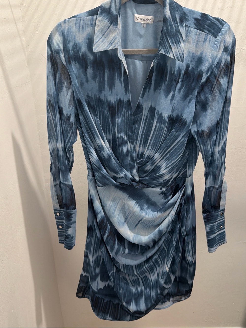 Calvin Klein Blue Tie-Dye Long Sleeve Dress